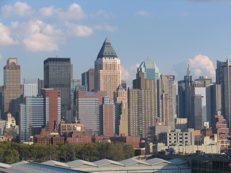 Large buildings against the blue sky