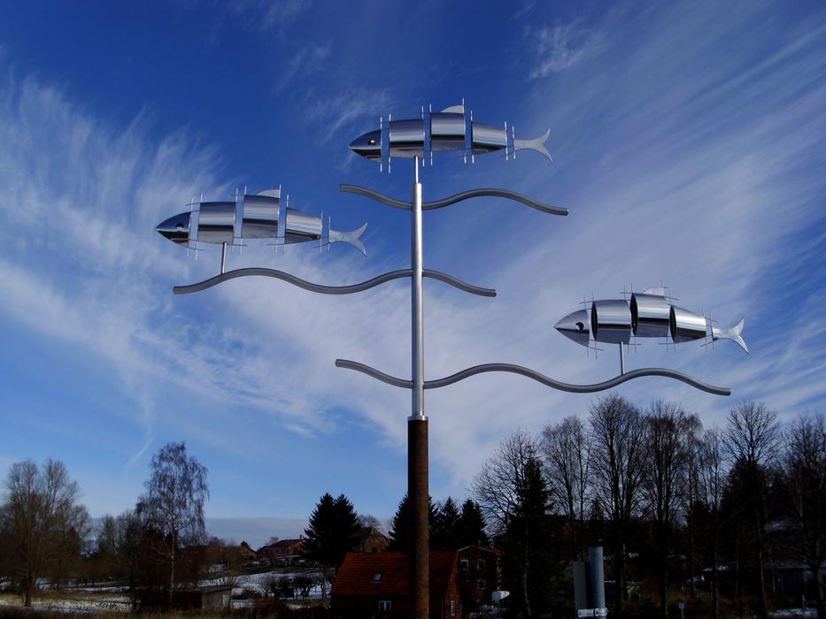 Unique metal sculpture with fishes