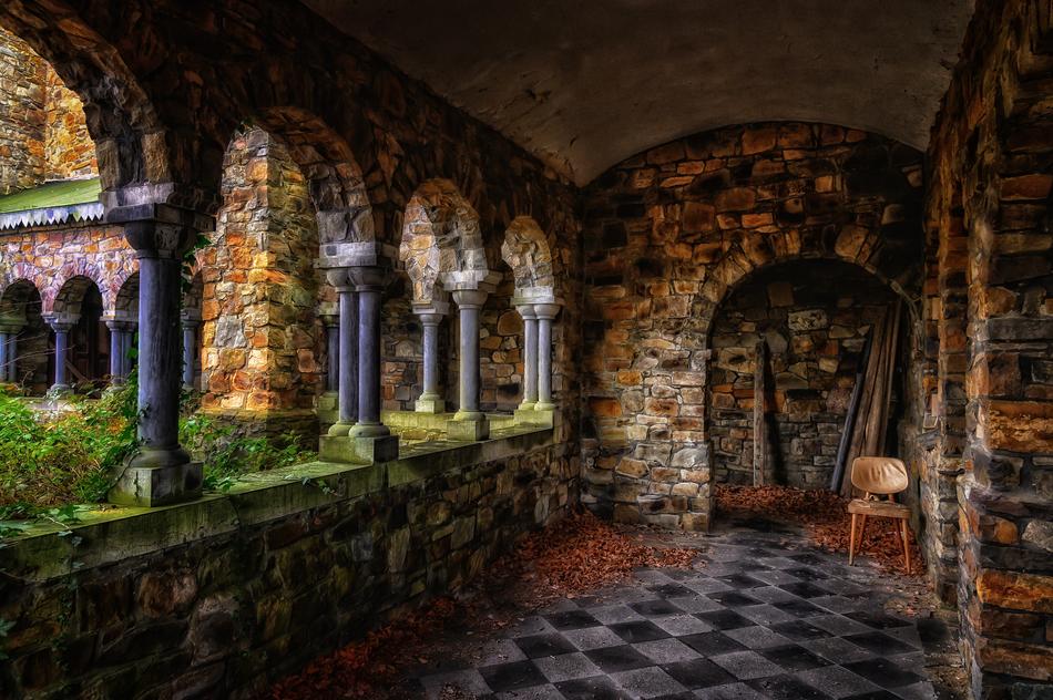 Beautiful and colorful, old monastery, with the colorful and beautiful garden from the Middle Ages