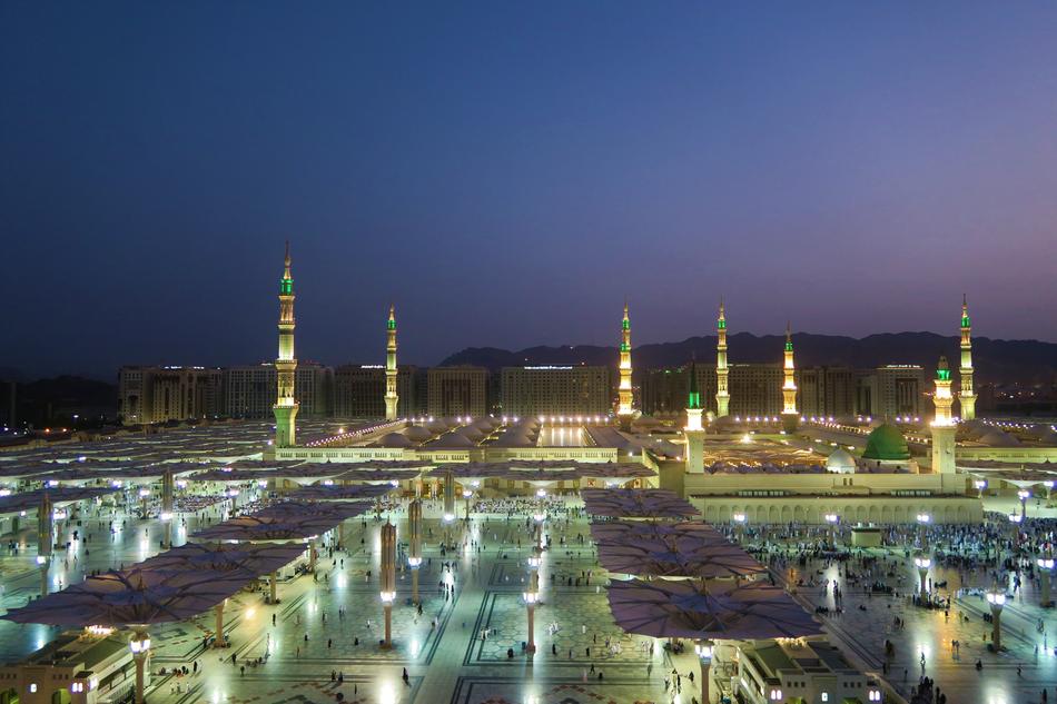 panoramic view of madina al munawwarah at night