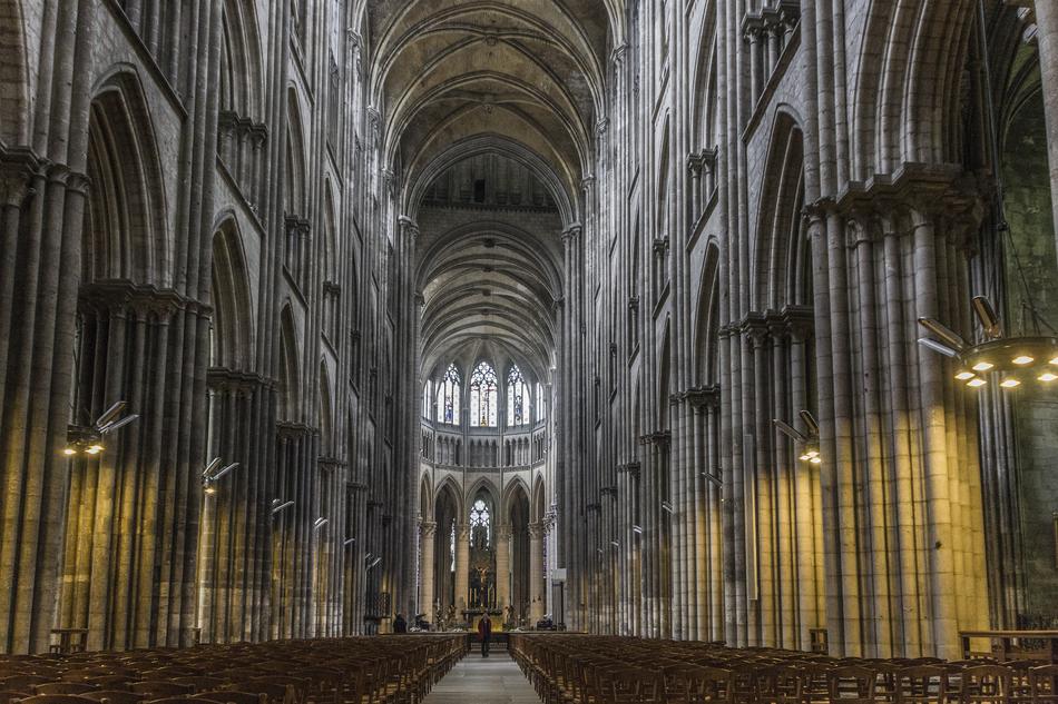 Gothic church interior in Normandy, France