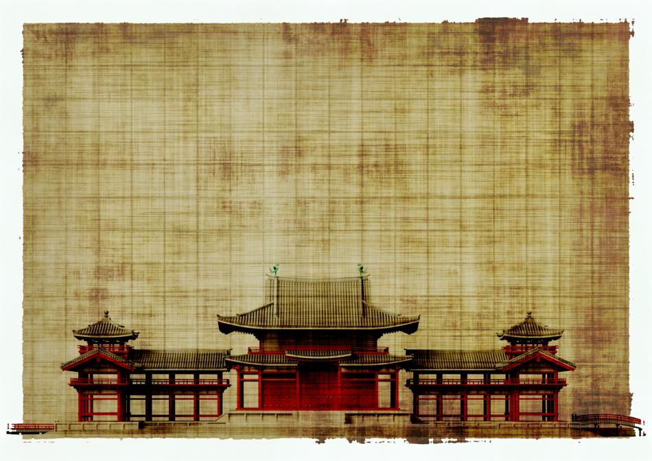 Beautiful architecture of Japan, on the vintage paper