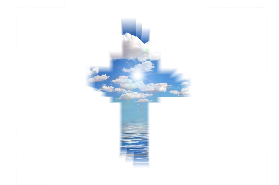 painted cross of sky and clouds