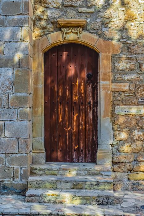 old wooden door to the Church of Angeloctisti in Larnaca