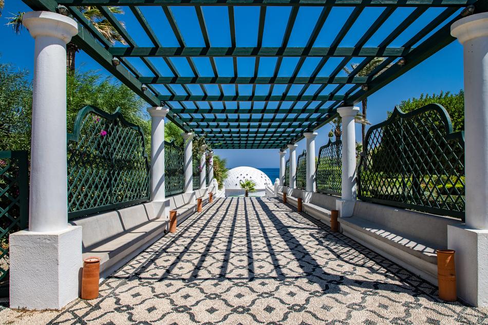 Beautiful Thermal Baths with colorful plants in Kallithea, Greece