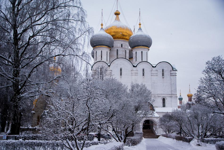 Orthodox monastery with golden bulbs in Moscow