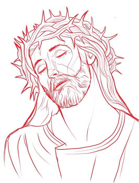 Jesus in horns crown, drawing