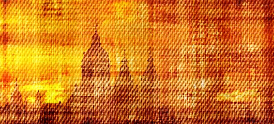 silhouettes of church on parchment paper