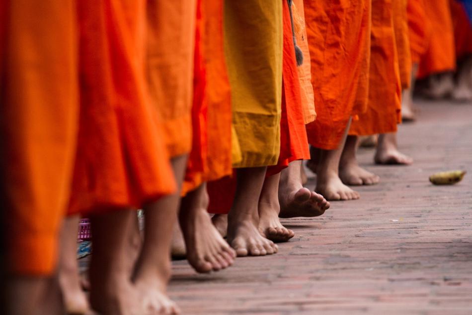 the feet of the monks in the temple