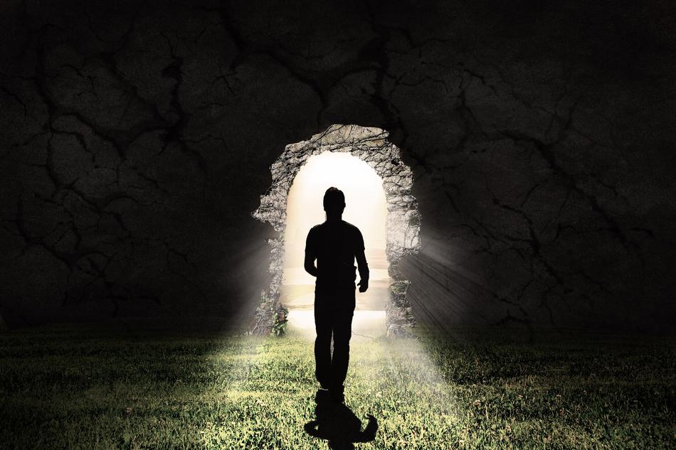 man goes to the luminous tunnel