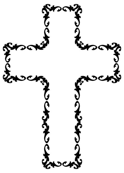 Beautiful cross with colorful floral outline at white background