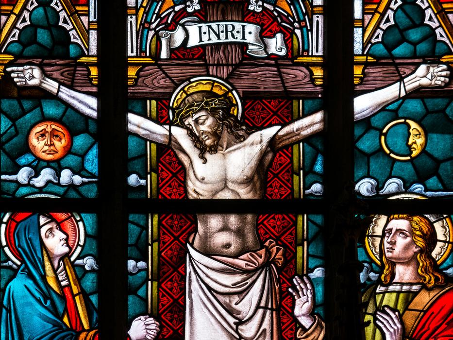 good friday as motif on stained glass