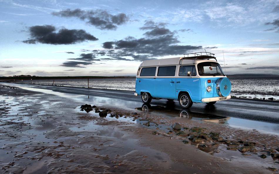 Campervan on the coast at dusk