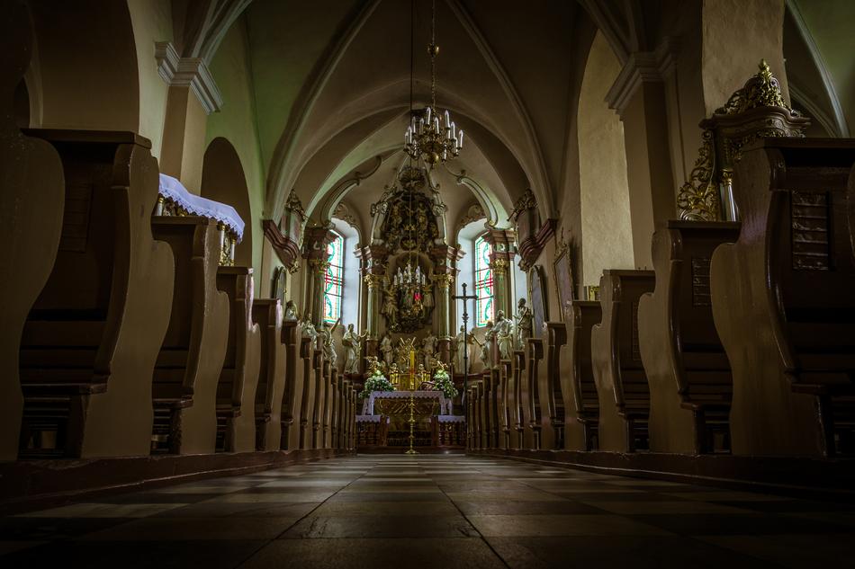 Beautiful church with the arches, in light, in Silesia, Poland