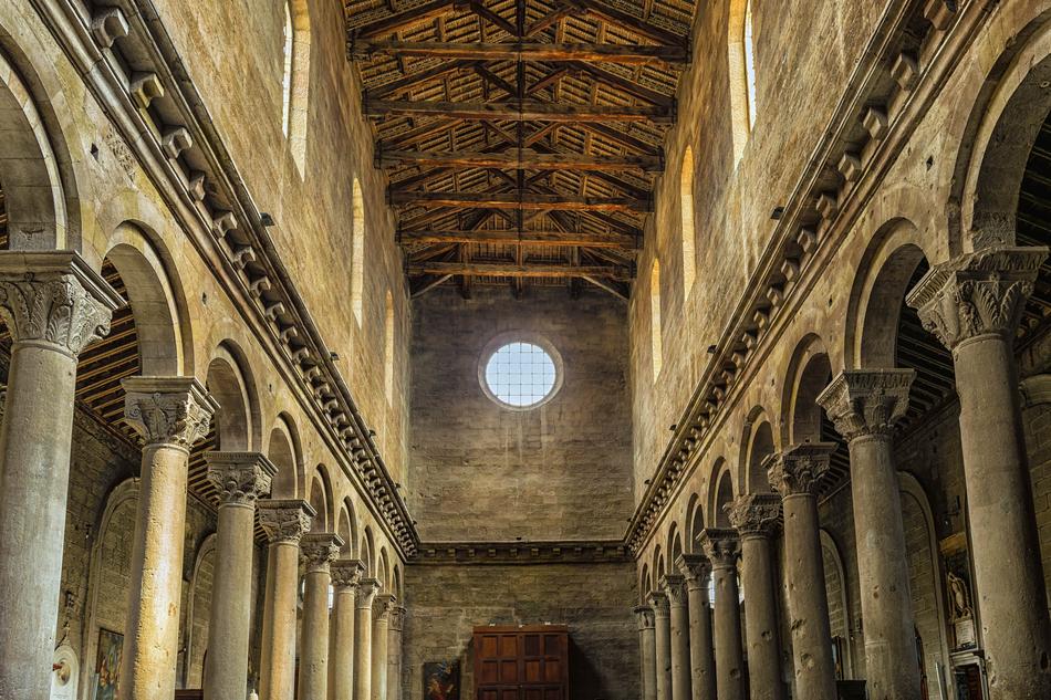 architecture with columns in a cathedral in italy