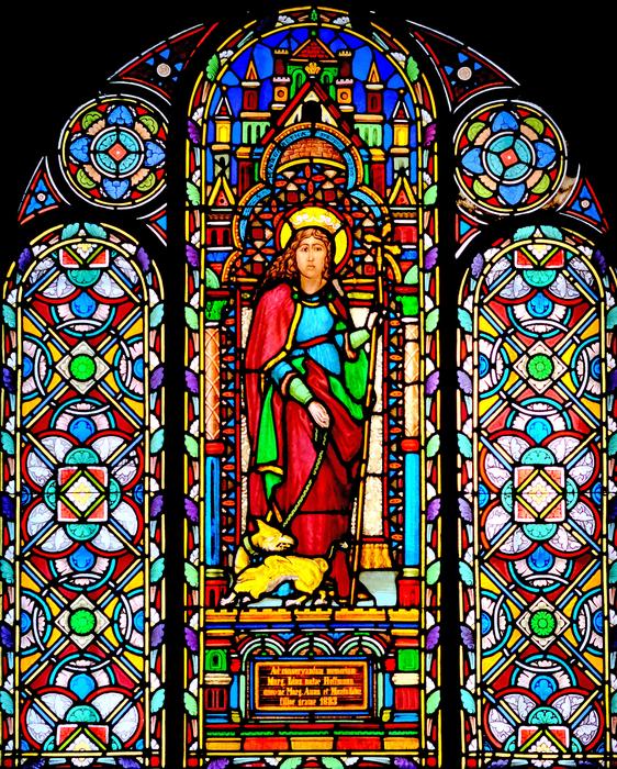 saint with dog, Church Window, stained Glass