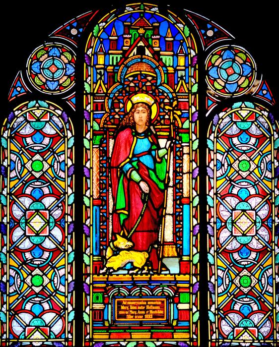 saint with dog, Church Window, stained Glass