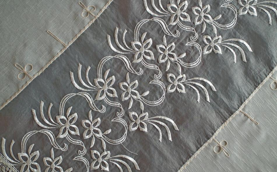 embroidery on the tablecloth close-up