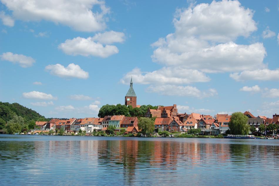 church in old town on lake shore at summer, germany, MÃ¶lln Moellner