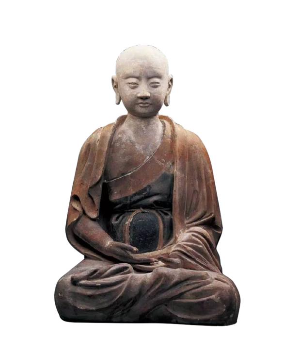 seated buddha, aged ceramic figurine