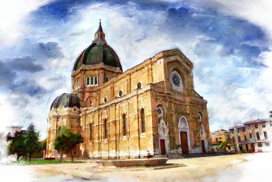 Beautiful and colorful painting of the church in Cerignola, Puglia, Italy