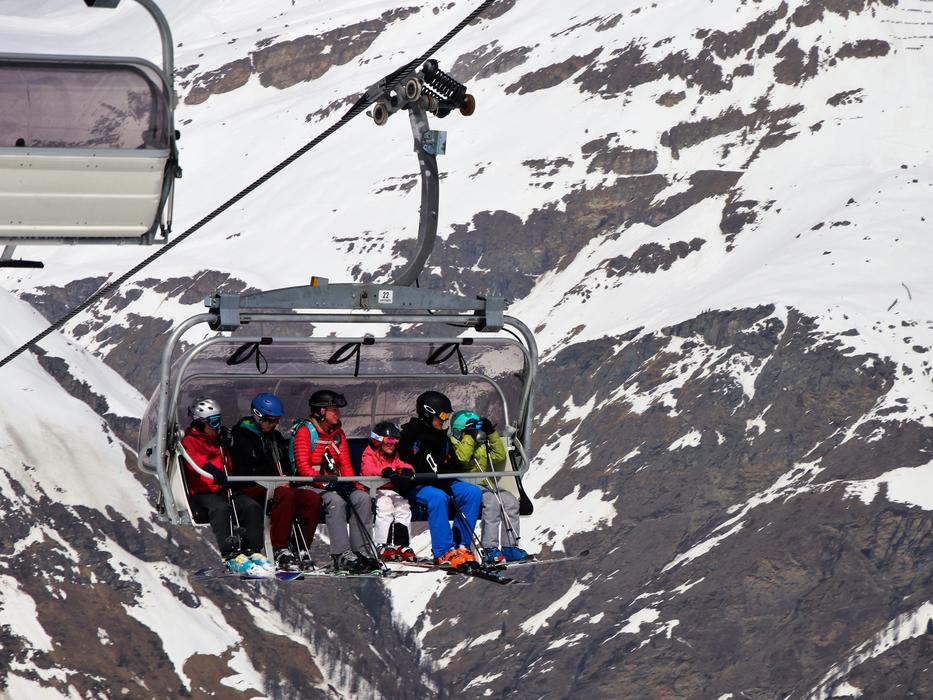 Skiers in elevator