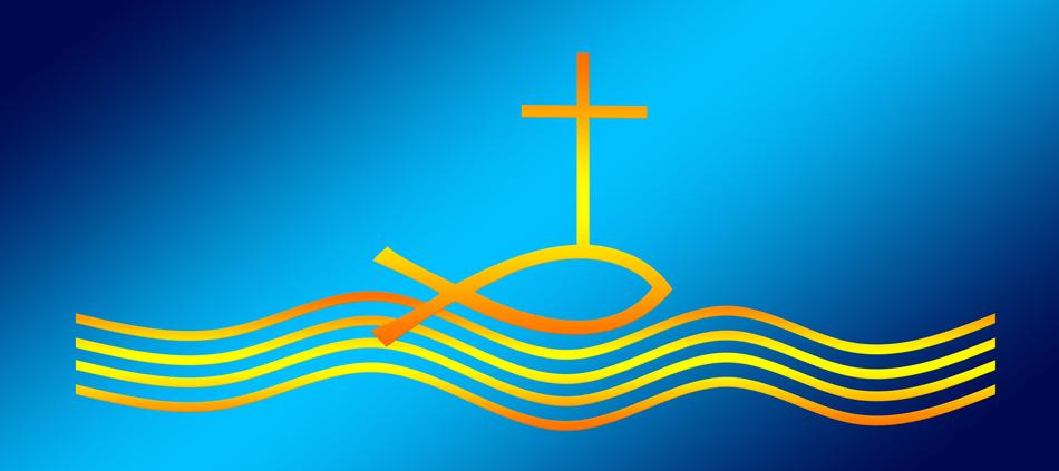 wallpaper with religious symbols with cross at blue gradient background