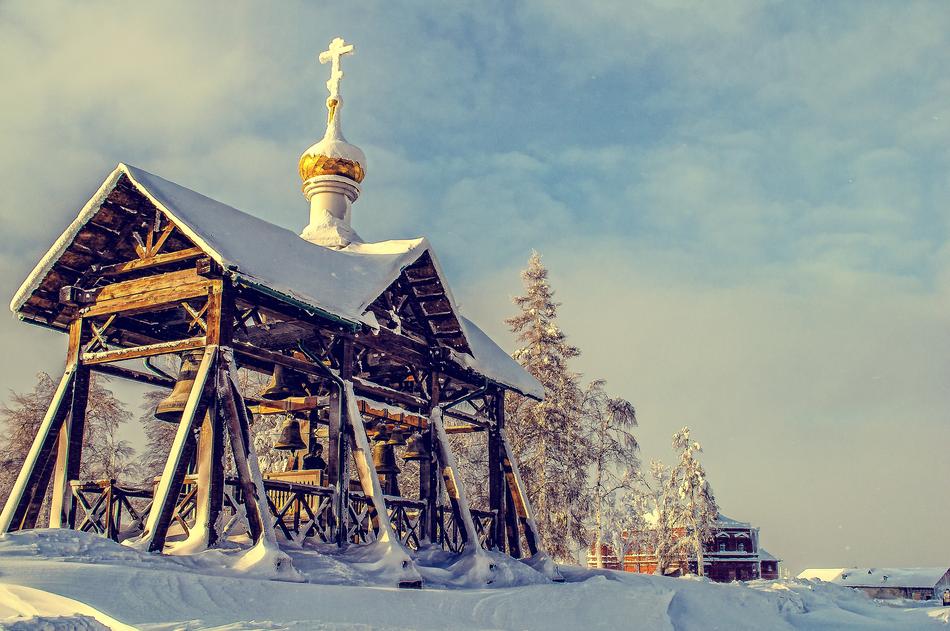Beautiful church in snow in winter in Russia