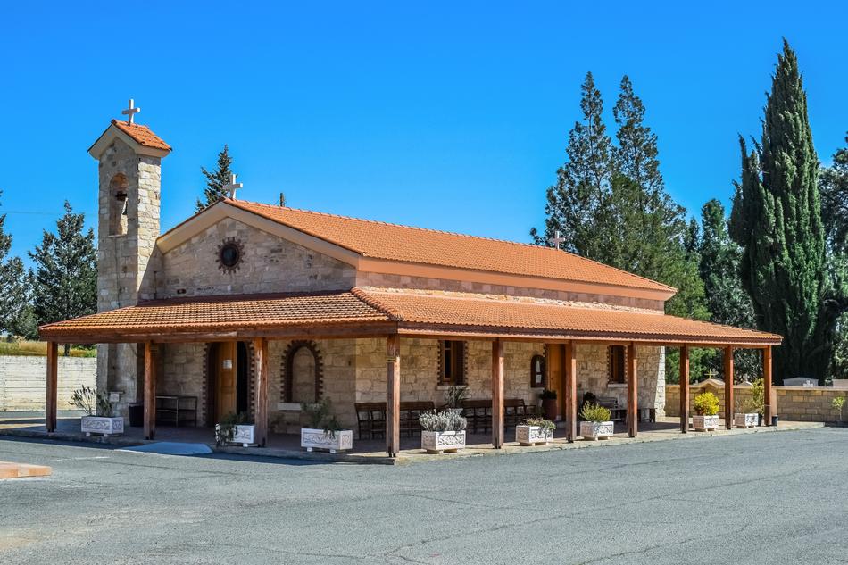 Beautiful church of Saint Xenophon near the plants in Mazotos, Cyprus