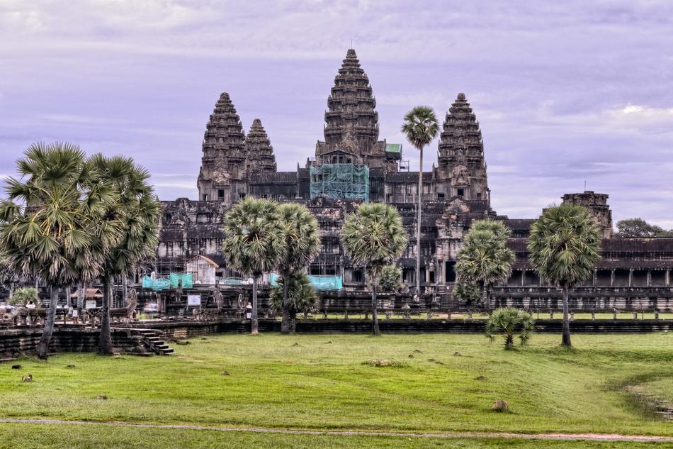 Temples Ankor and green grass