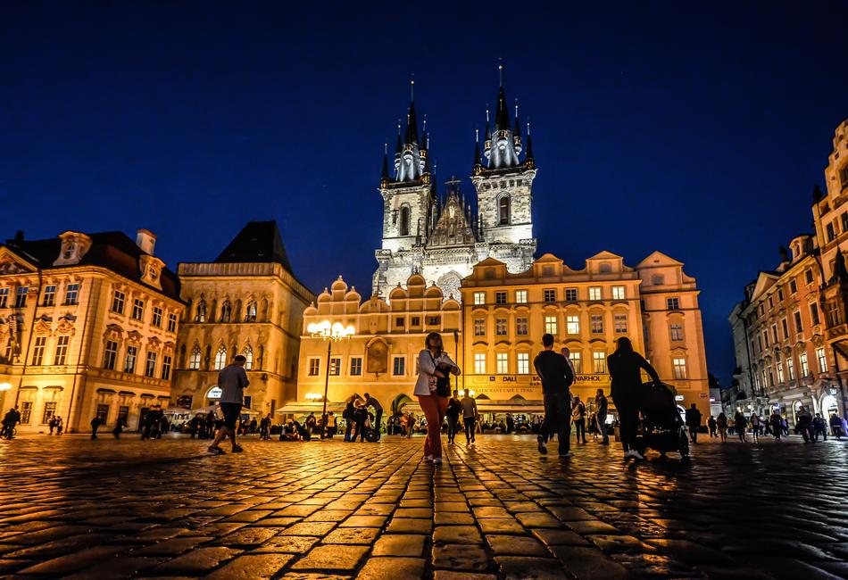 square in the old town in prague at night