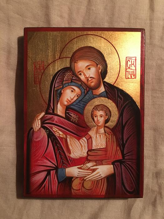 Beautiful and colorful icon with the holy family