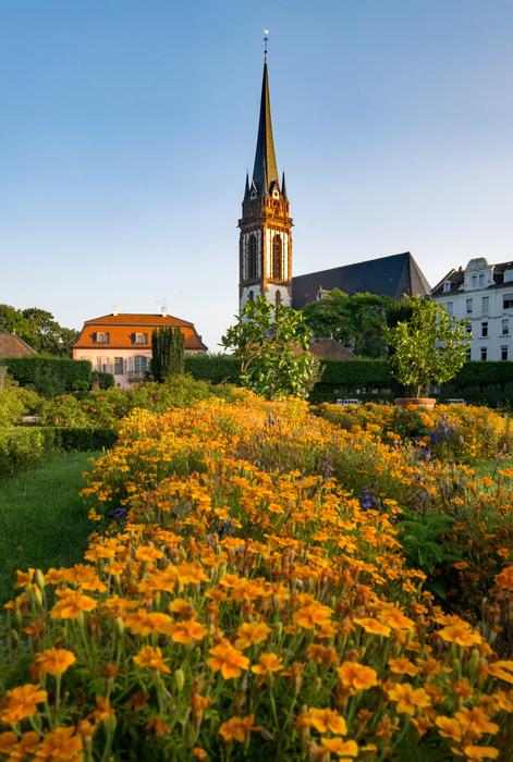 Beautiful Prince Georgs-Garden with colorful flowers in Darmstadt, Hessem, Germany