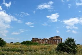 distant view of ancient Columnar ruin, italy, sicily, selinunte