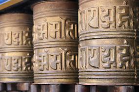 Beautiful prayer wheels in Kathmandu, Nepal