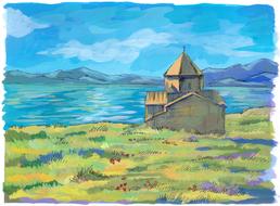 armenia lake sevan church drawing