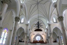 Beautiful architecture of the beautiful white church with columns