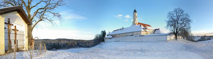 Monastery Winter Snow road