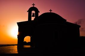 church silhouette at sunset sky, Cyprus, Ayia Napa