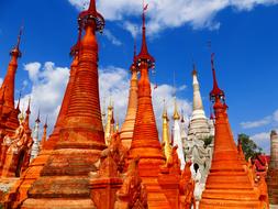 roofs with spiers in a temple in myanmar