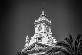 church tower in black and white background