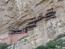 landscape of Xuankong-si temple complex built on a rock near the sacred Hengshan mountain in China
