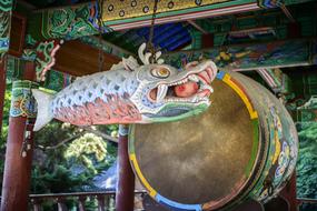 Beautiful and colorful fish in the colorful temple in Republic of Korea