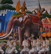 elephant praying riding krisna drawing, temple, thailand