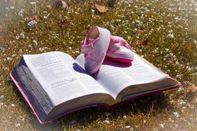 Faith Bible Religion book and pink shoes