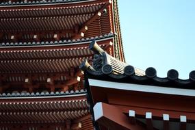 brown roof of japanese temple close up