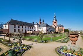 Beautiful and colorful Einhard Basilica with the garden in Seligenstadt, Hesse, Gerany