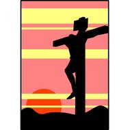 Silhouette of Jesus Christ on the crucifix, at colorful background, clipart