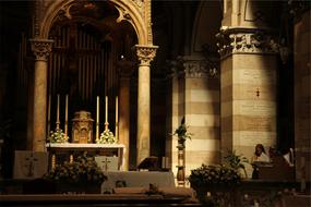 light and shadow in the interior of the church