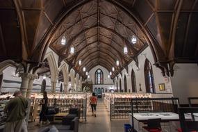 People in the beautiful church library in Quebec, Canada